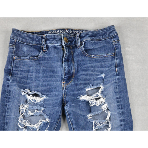American Eagle Jeans Womens 6 Reg 27x27 Hi-Rise Jegging Distressed Blue Denim - Picture 6 of 12